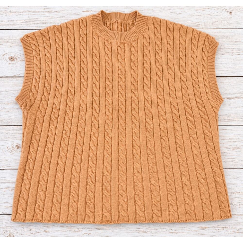 NWT Fashion Camel Cable Knit Sweater Sleeveless Mock Neck Preppy Size M 4906